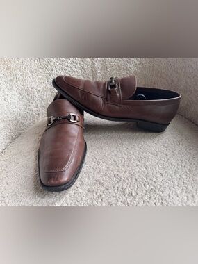 Aston Grey Mens Brown Leather Horsebit Loafers Slip On Dress Shoes Moc Toe